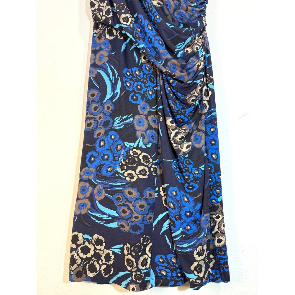 BOSS Hugo Boss Blue Multicolor Floral Midi Wrap Dress V-Neck Short Sleeve Sz M - Picture 6 of 11